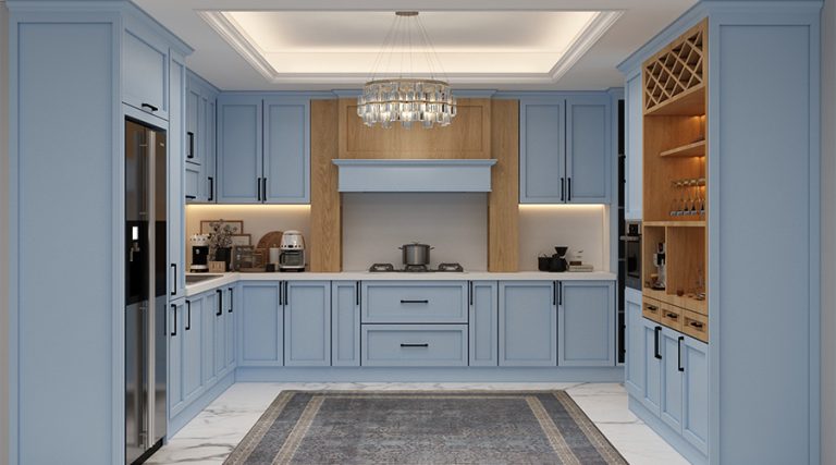 نمونه طراحی سه بعدی کابینت نئوکلاسیک پاستیلی