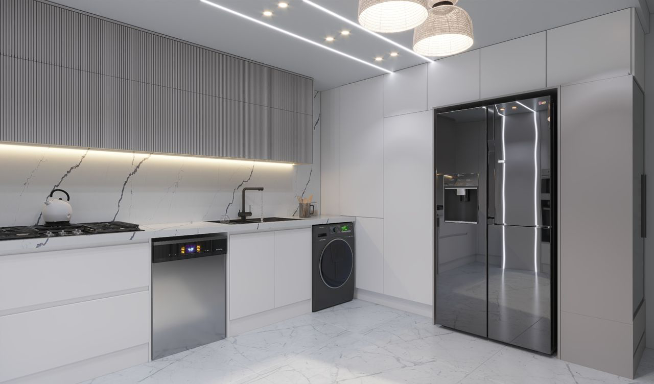 طراحی کابینت پست مدرن (هایگلاس + رنگ پلی اورتان) یک