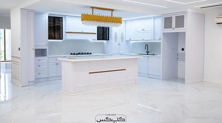 نمونه پروژه کابینت نئوکلاسیک ترکیب رنگ سفید